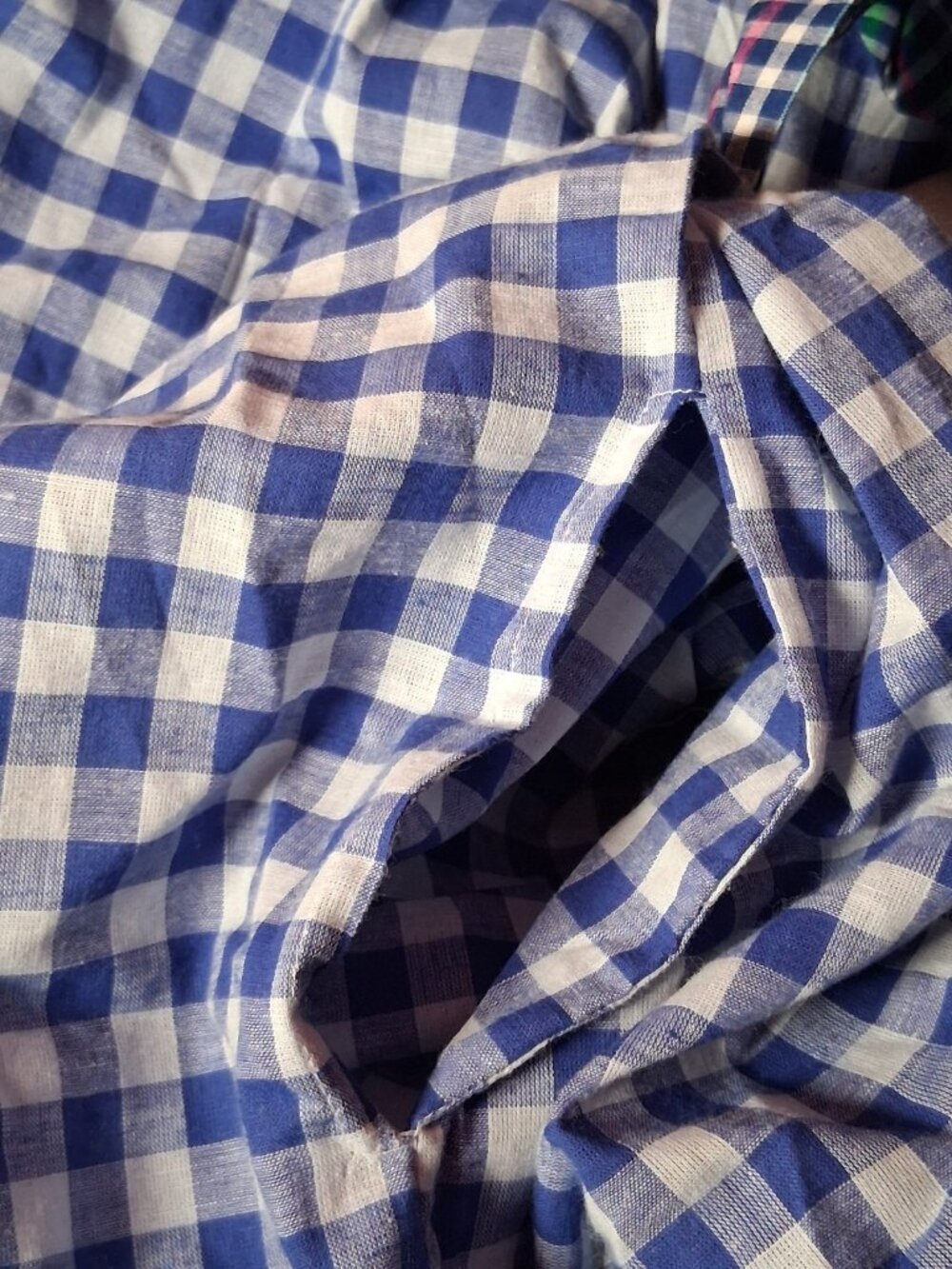 Noonday Collection Robe M/L Scrunchie Blue Gingham Check Lightweight Lounge - Picture 10 of 16